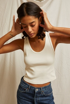 Blondie Rib Tank in Bright Ivory FullCut Shoulder Everyday Jacket