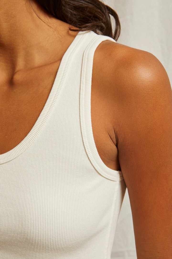 Microfiber Blended Fabric AthleticInspired Blondie Rib Tank in Bright Ivory