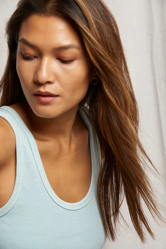 Blondie Rib Tank in Iced Aqua FlexibleCuffs Odor Resistant Technology