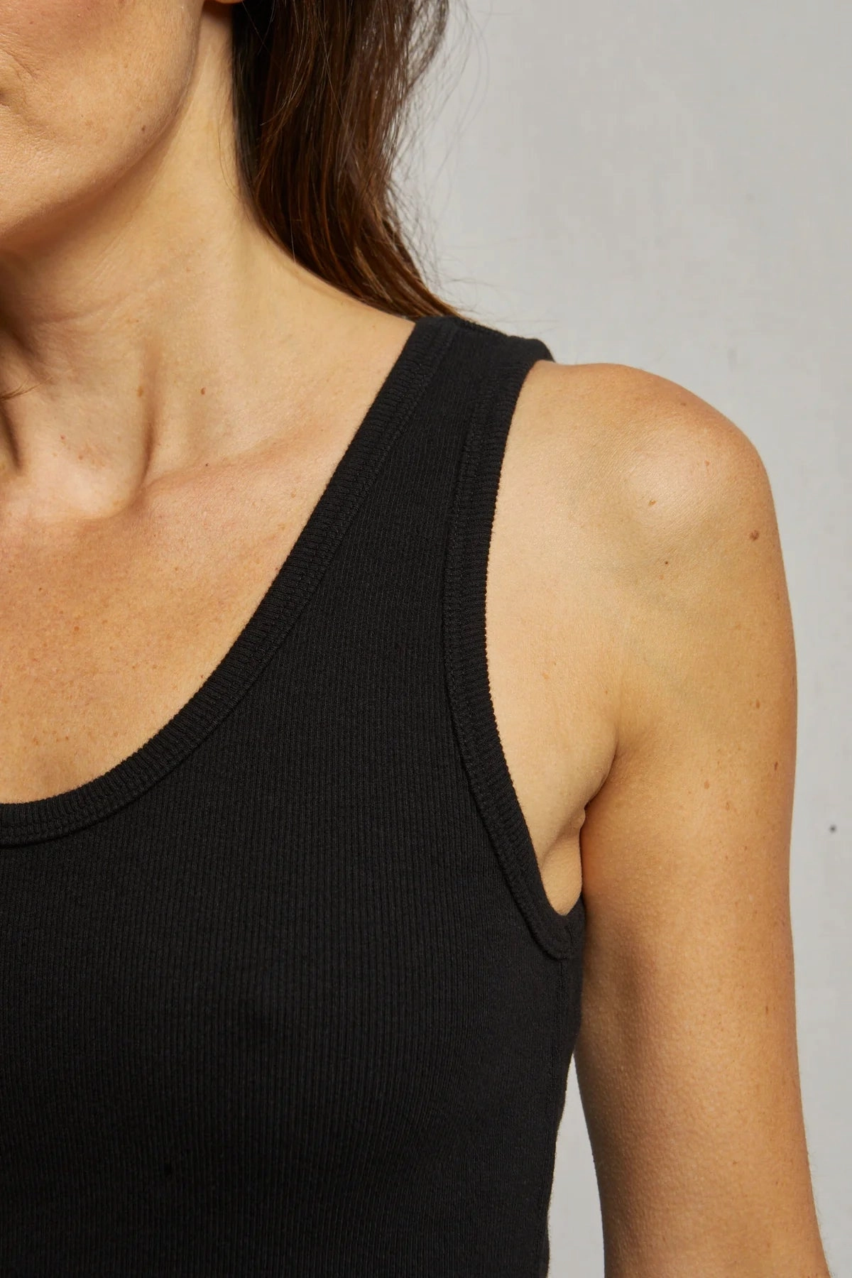 Blondie Rib Tank in True Black Soft Texture