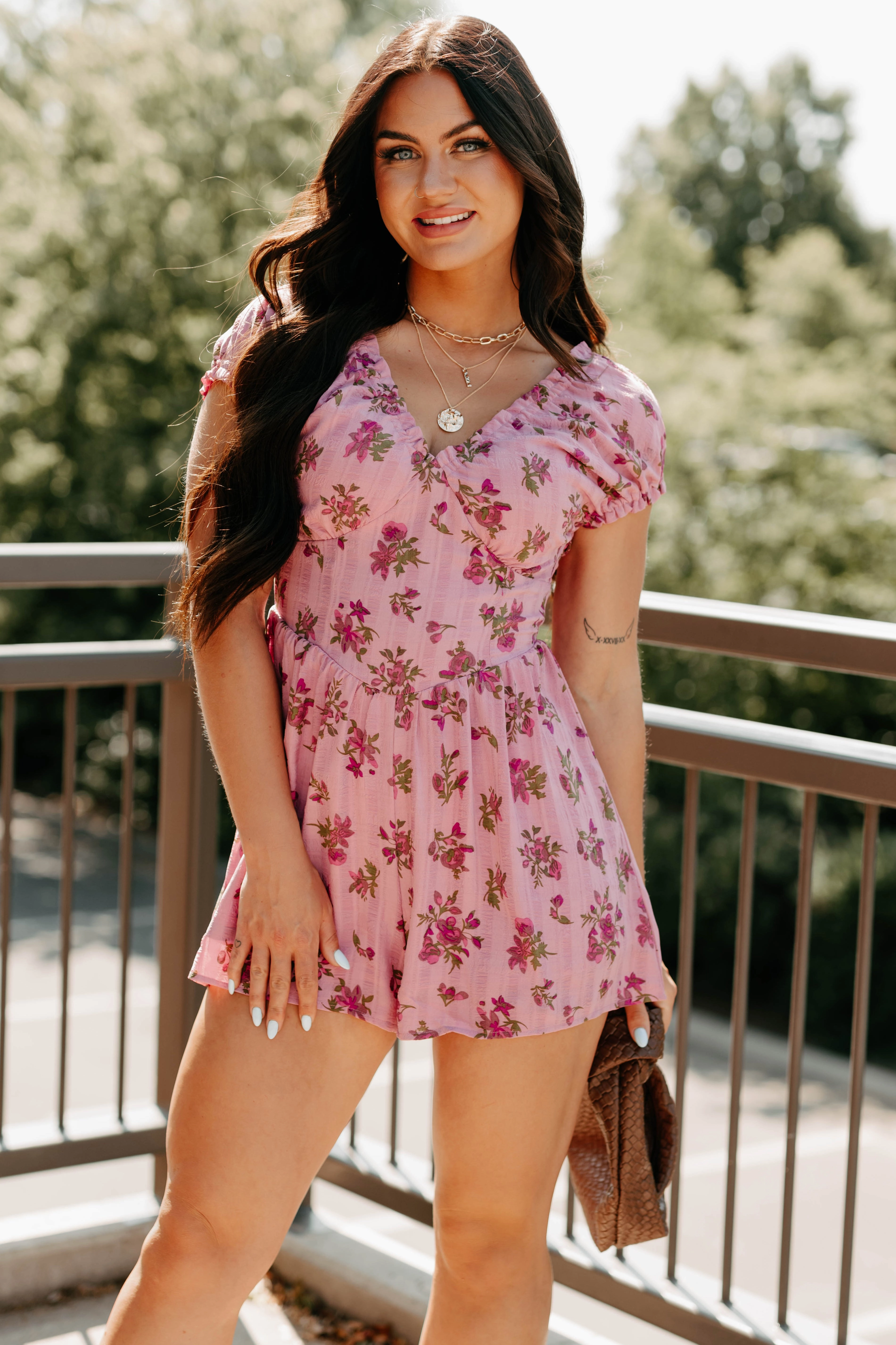 Spring Style Bloom For You Short Sleeve Floral Romper (Pink)