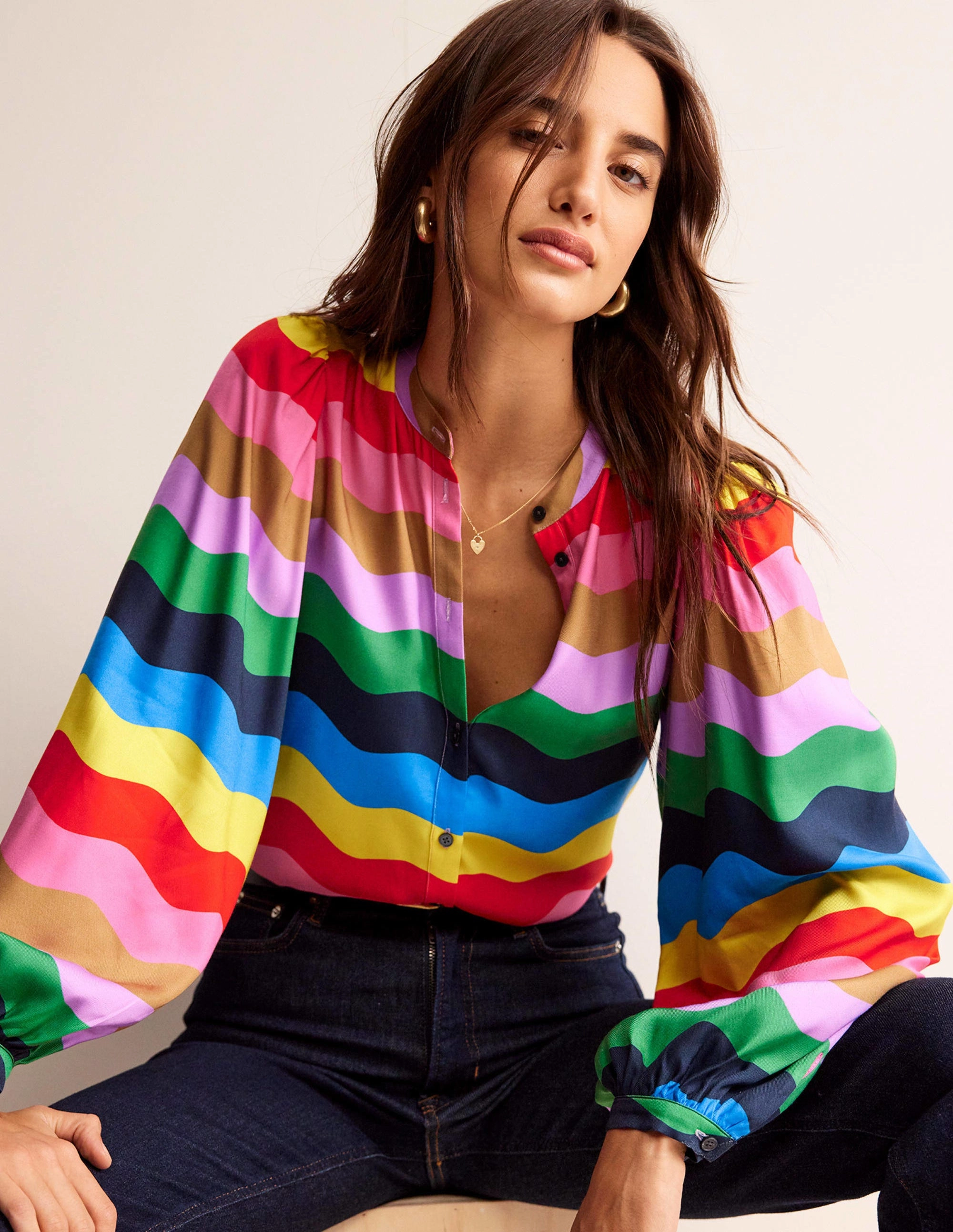 Blouson Sleeve Blouse-Multi, Rainbow Wave QuickRelease Closure