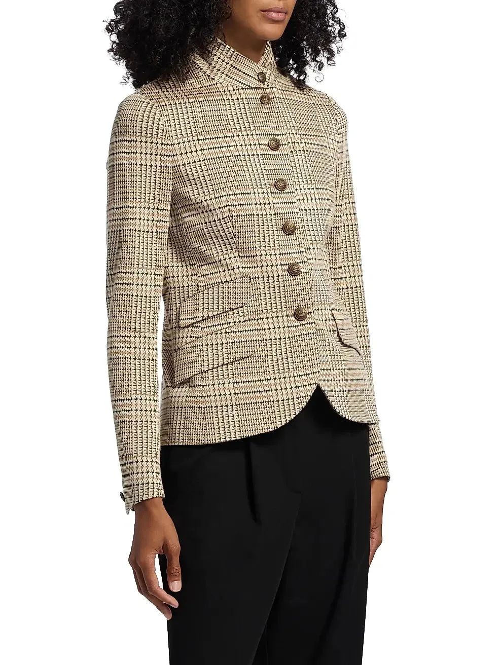 Red Sticker Slade Ponte Single-Breasted Blazer Tan Multi