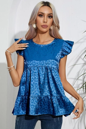 Timeless Cut FRILL SLEEVE PATTERNED JACQUARD TUNIC TOP