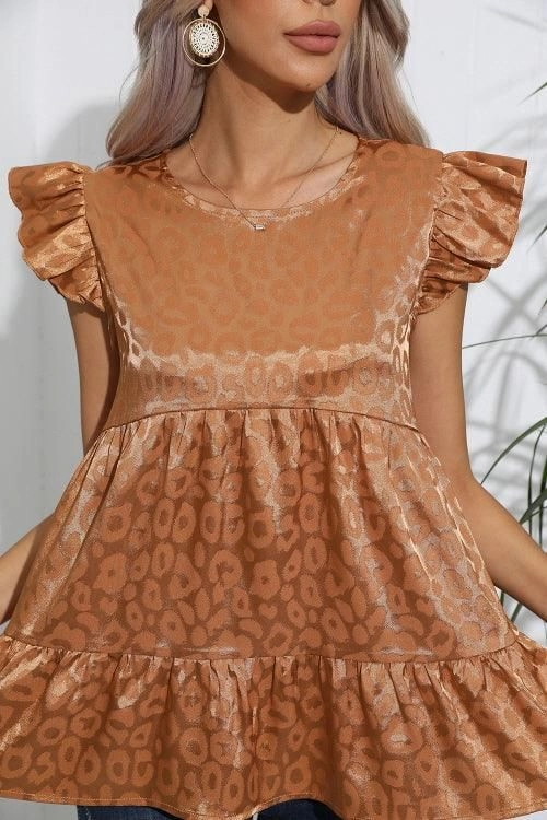 Double Layered Hem OversizedSilhouette FRILL SLEEVE PATTERNED JACQUARD TUNIC TOP