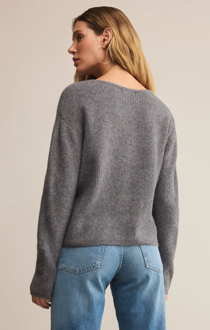 Cozy Sweater Two Tone Texture Effect Emile Cardigan Classic in Heather Grey
