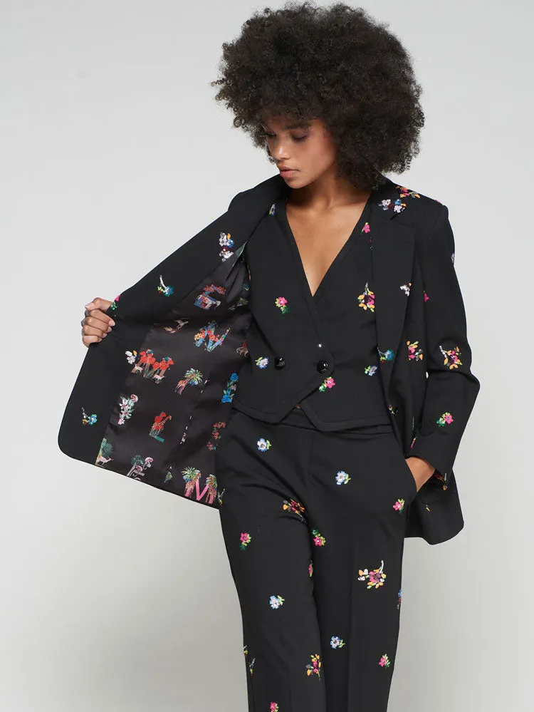 Ergonomic Sleeves Compression Stitching SPARKLE FLORAL BLAZER