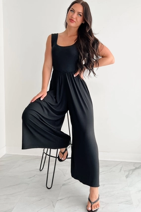 Formal Look Daily Go Carefree Glow Sleeveless Wide Leg Jumpsuit (Black)