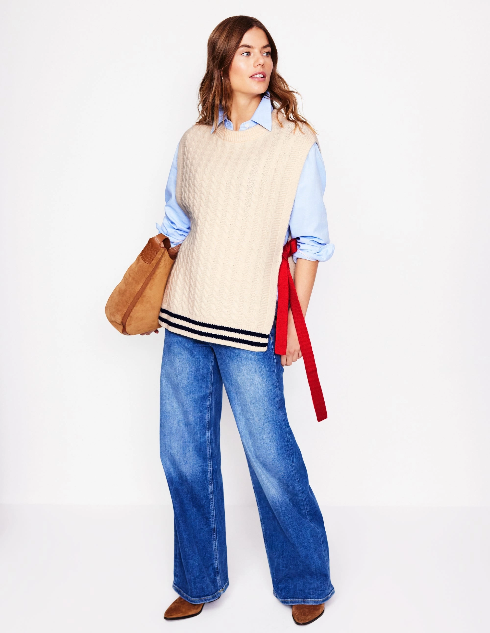 Cable Knit Wool Tabard-Warm Ivory OdorResistant Fiber City Warmth