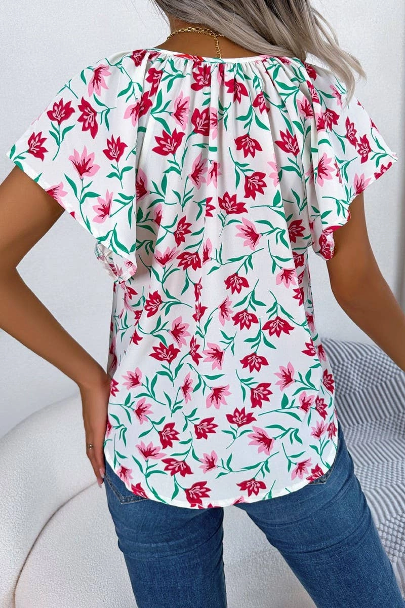 EcoFriendly Manufacturing FrictionResistantEdges CASUAL LOOSE RUFFLED LACE CHIFFON TOP_CWTSTS0223