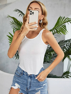 Stretch Weave Construction Stylish T-shirt BREATHABLE SLEEVELESS TANK BLOUSE_CWTTK0495