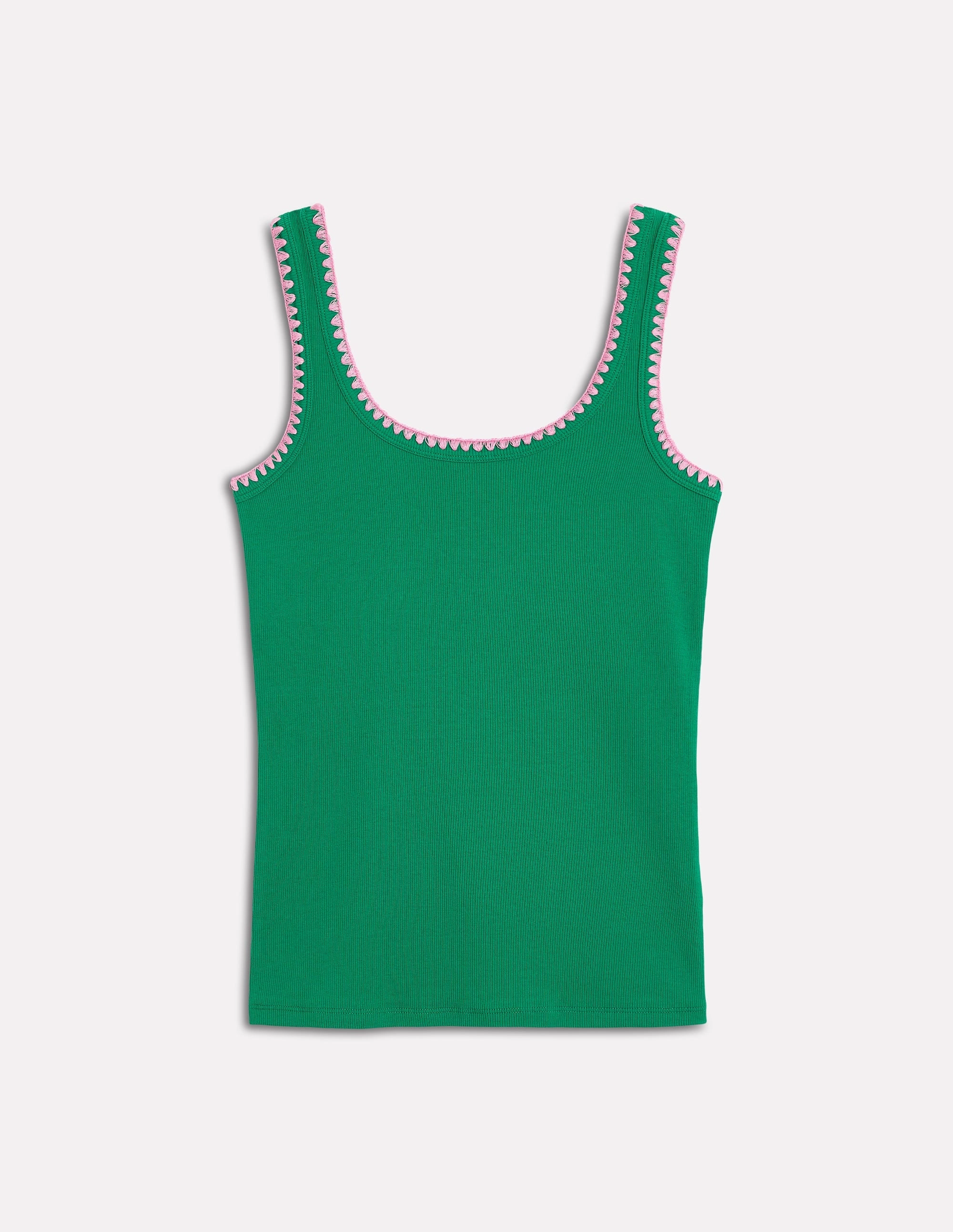 AthleticInspired Multipanel Construction Crochet Trim Scoop Neck Vest-Rich Emerald
