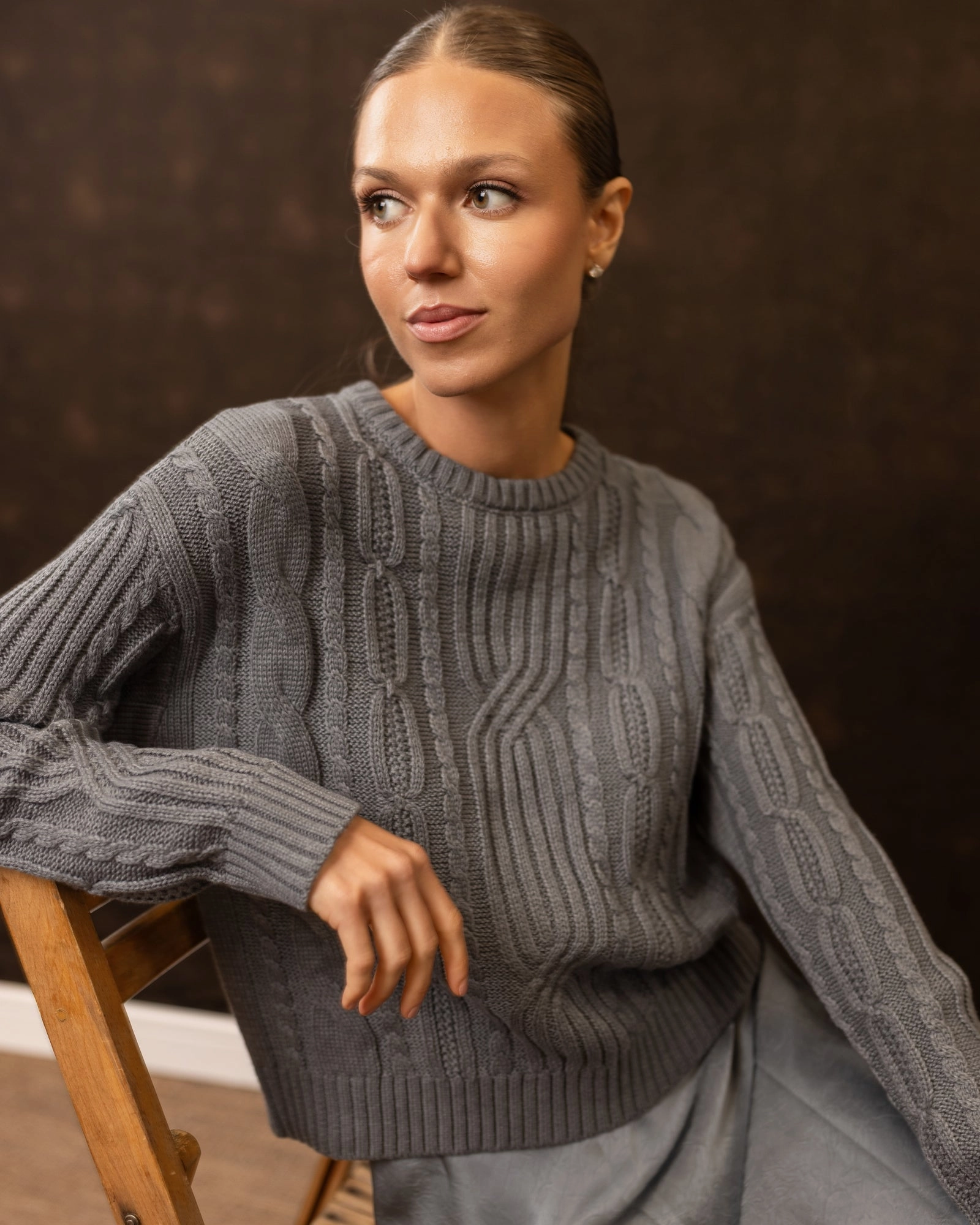 Chunky Cable Knit Sweater | Dark Gray Fade Resistant Coating UltraSoft Blend