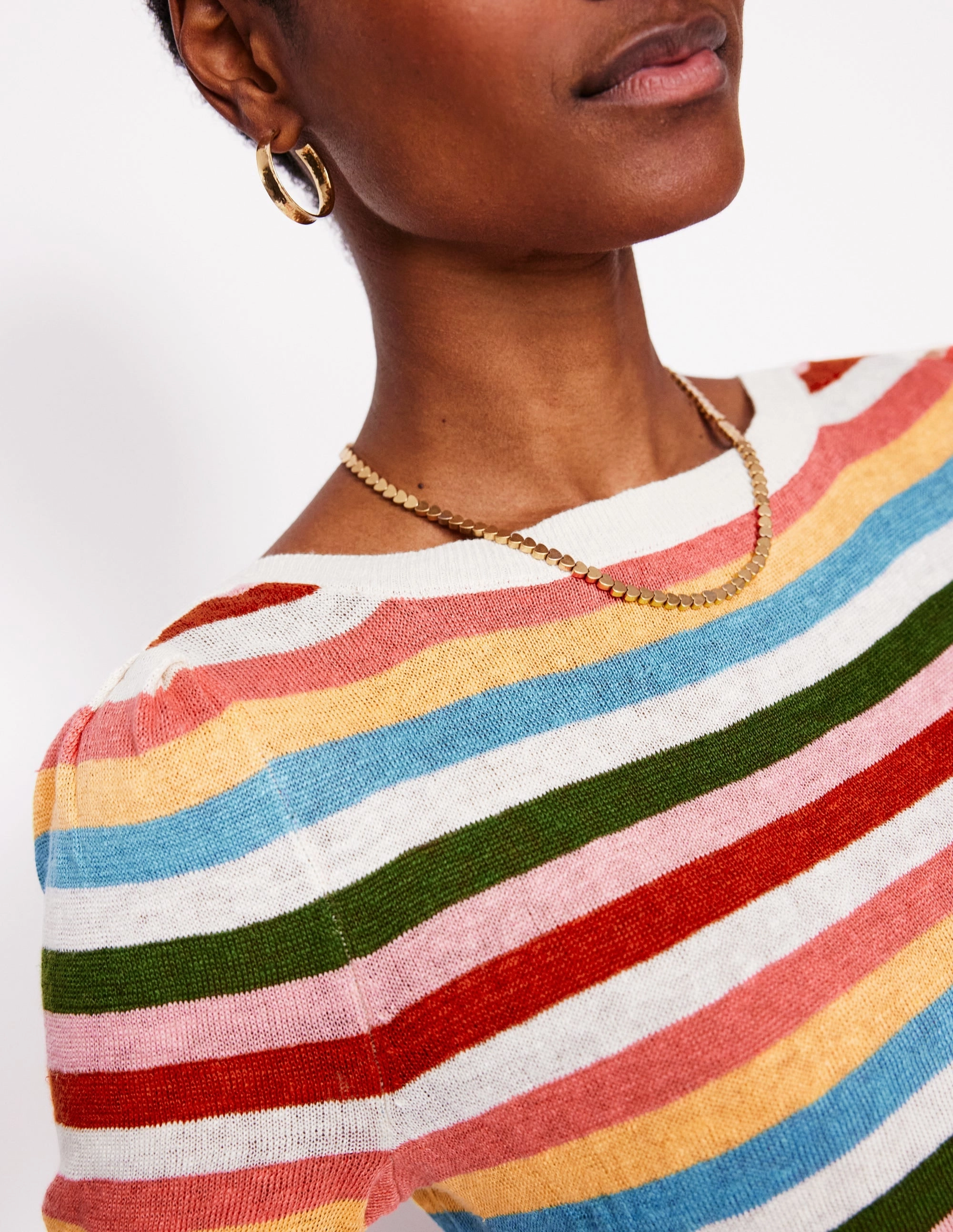 Liv Boat Neck Linen T-Shirt-Soft Multistripe Small Odor Control Technology Neutral Look