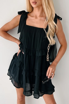 Kiss Me Quick Ruffle Tiered Babydoll Dress (Black) Romantic Style