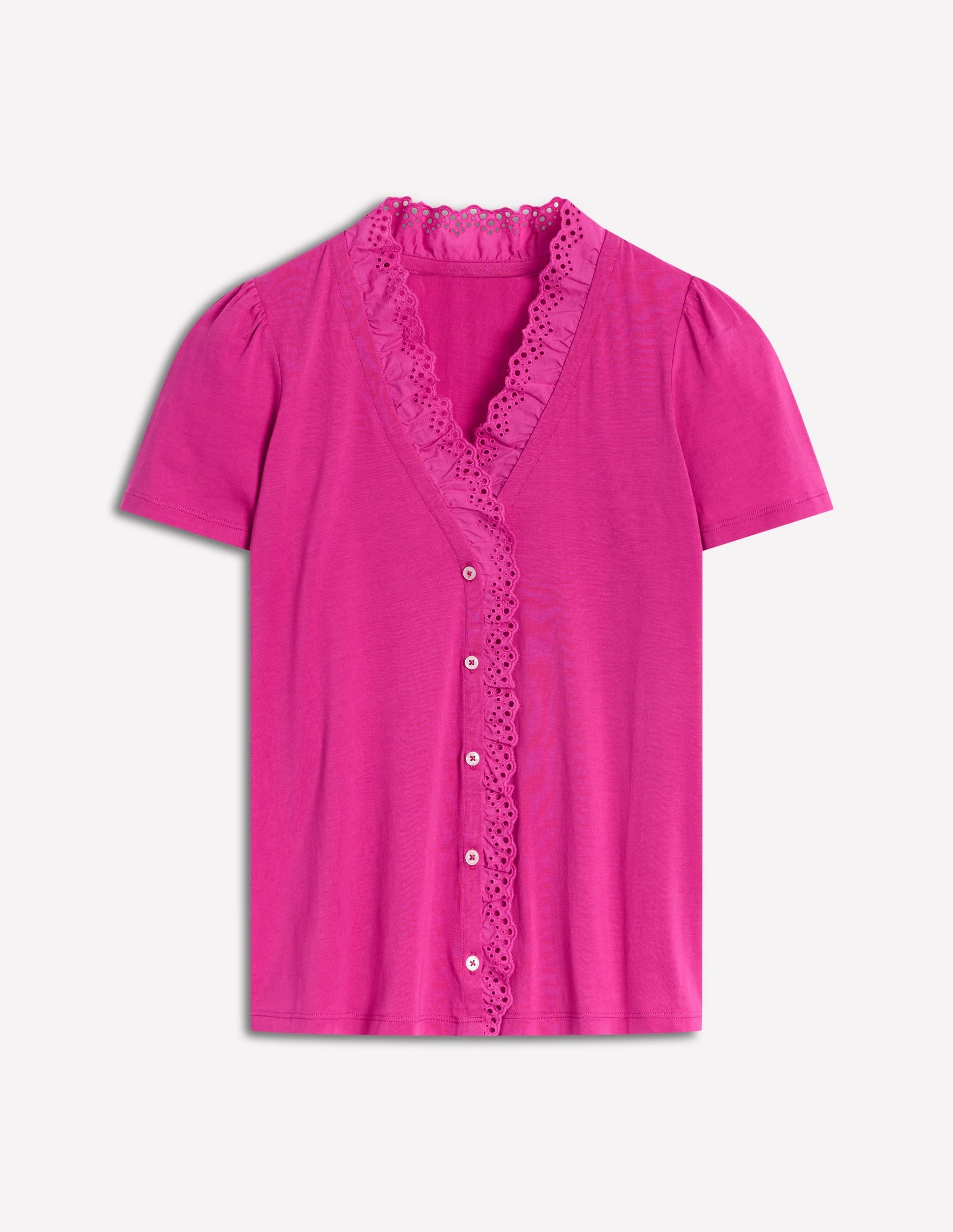 Broderie V-Neck Top-Cosmos Pink AdjustableClosure