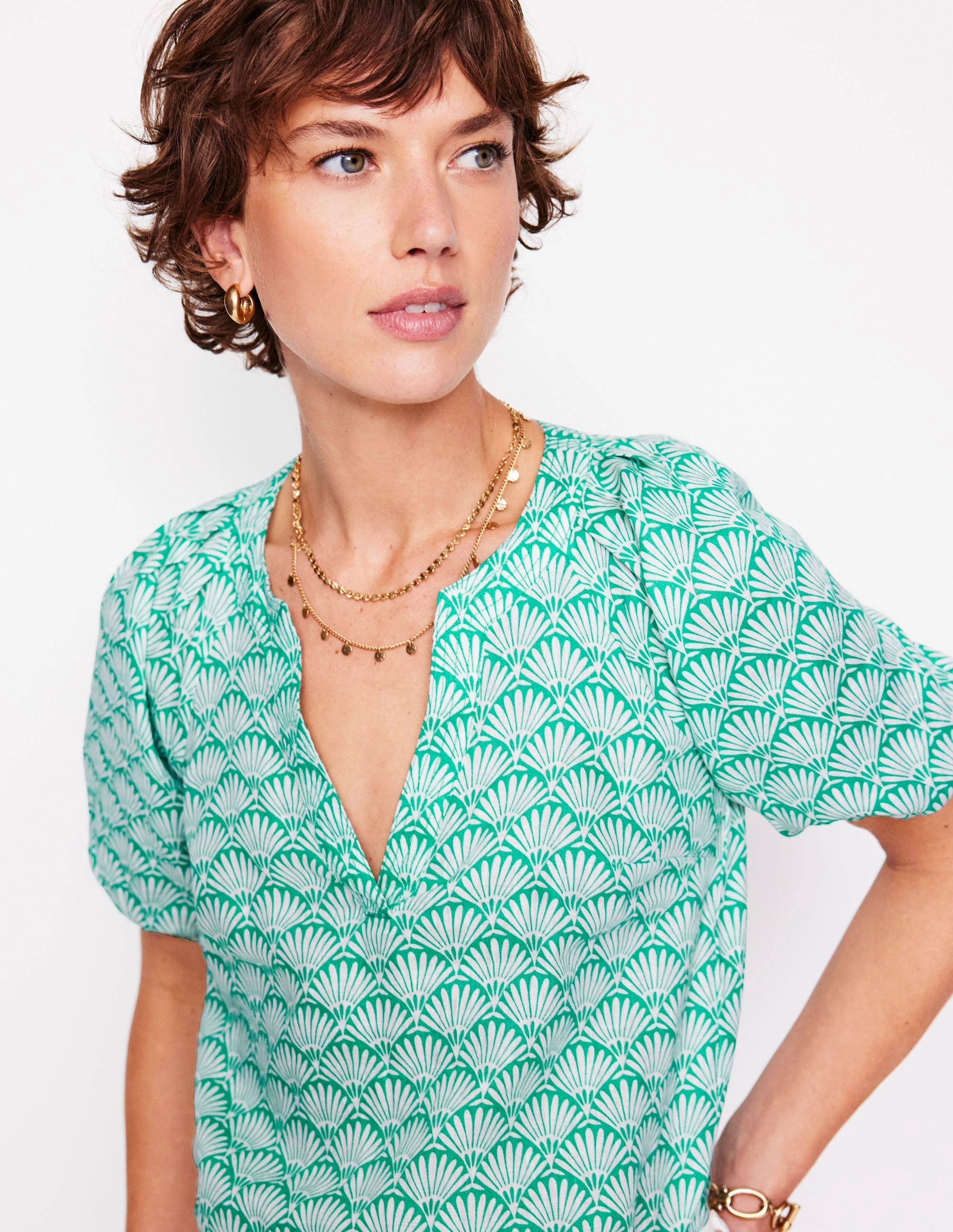 Brooke Linen Top-Aquamarine, Deco Palm Anti Slip Shoulder Padding