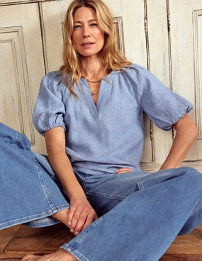 Brooke Linen Top-Chambray Natural Fiber Blend Ribbed Knit Fabric