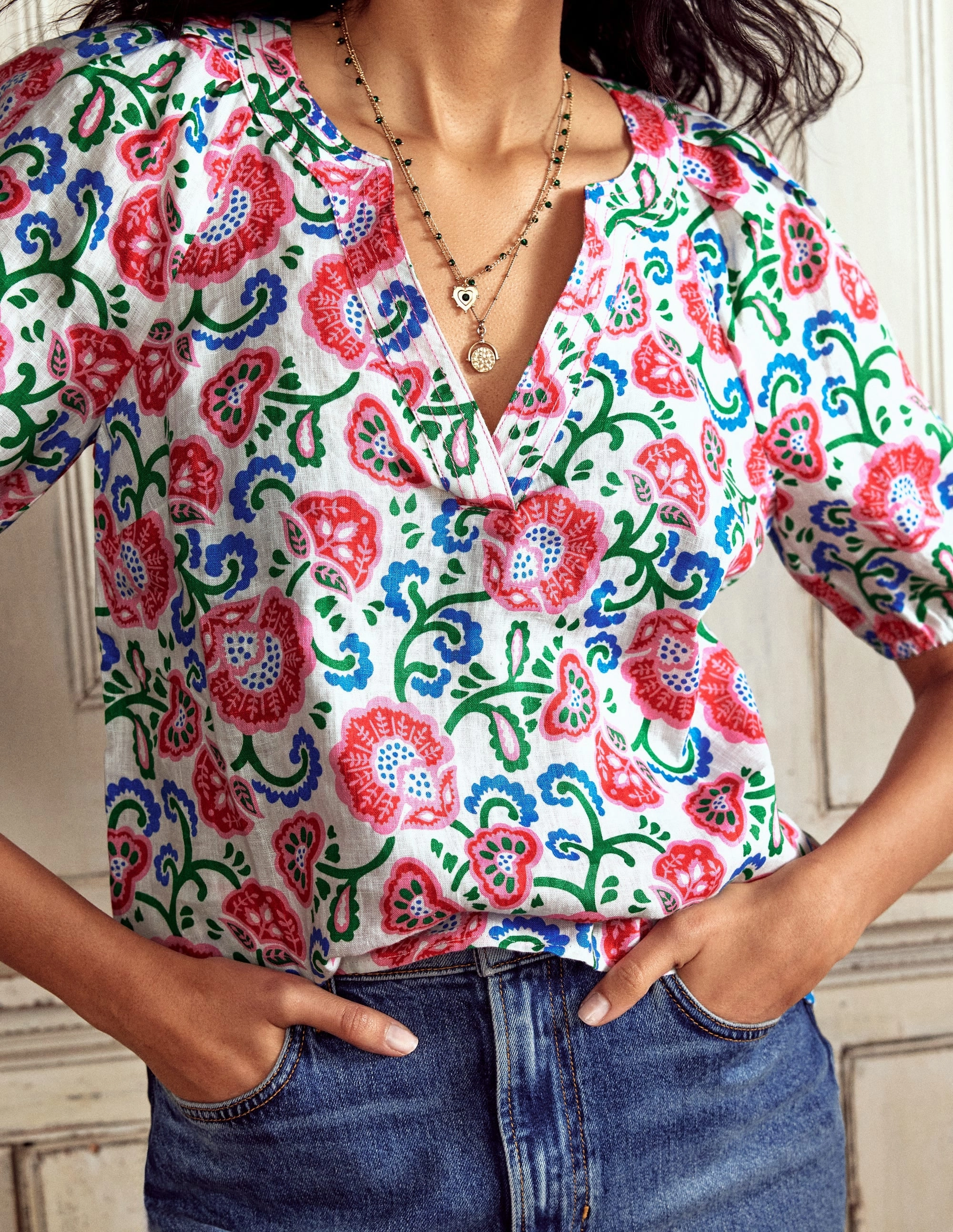 Abrasion Resistant Fabric Brooke Linen Top-Ivory, Garden Vine