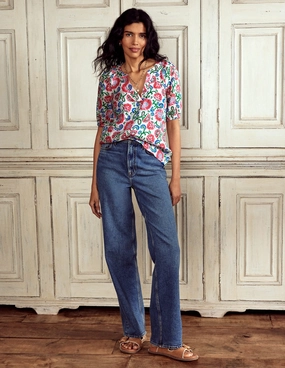 CompressionFit MultiPanelDesign Brooke Linen Top-Ivory, Garden Vine