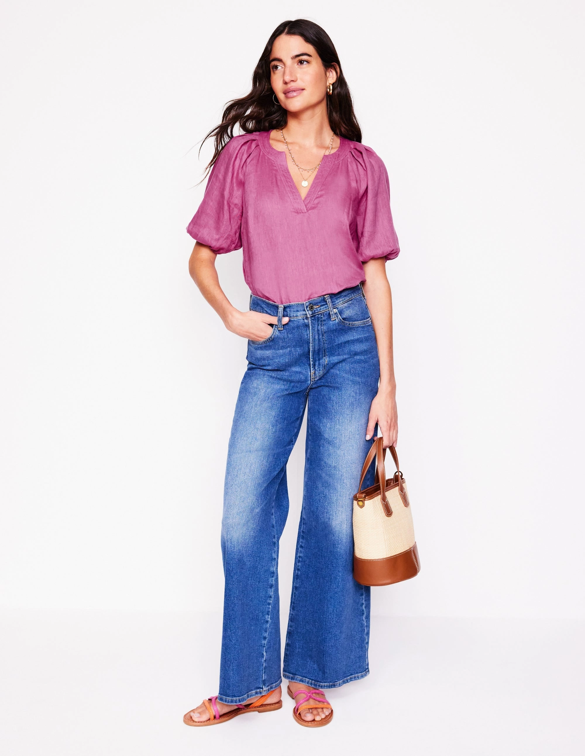 OversizedSilhouette Brooke Linen Top-Purple Damson