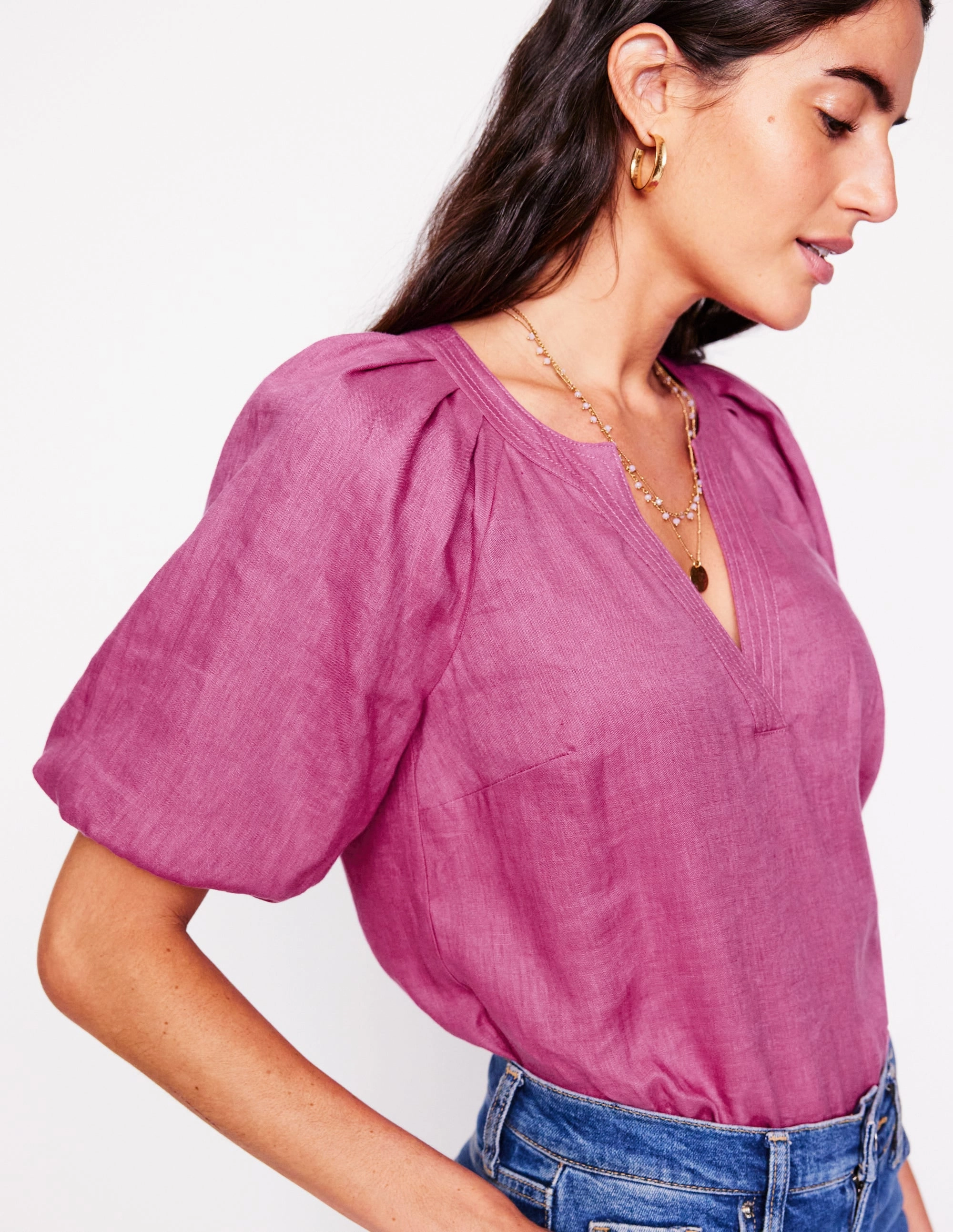 SubtleTexture Brooke Linen Top-Purple Damson