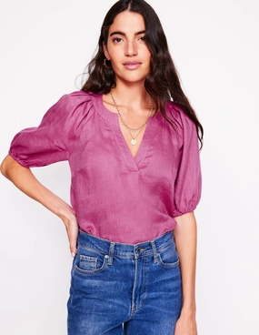 Lightweight Material Brooke Linen Top-Purple Damson