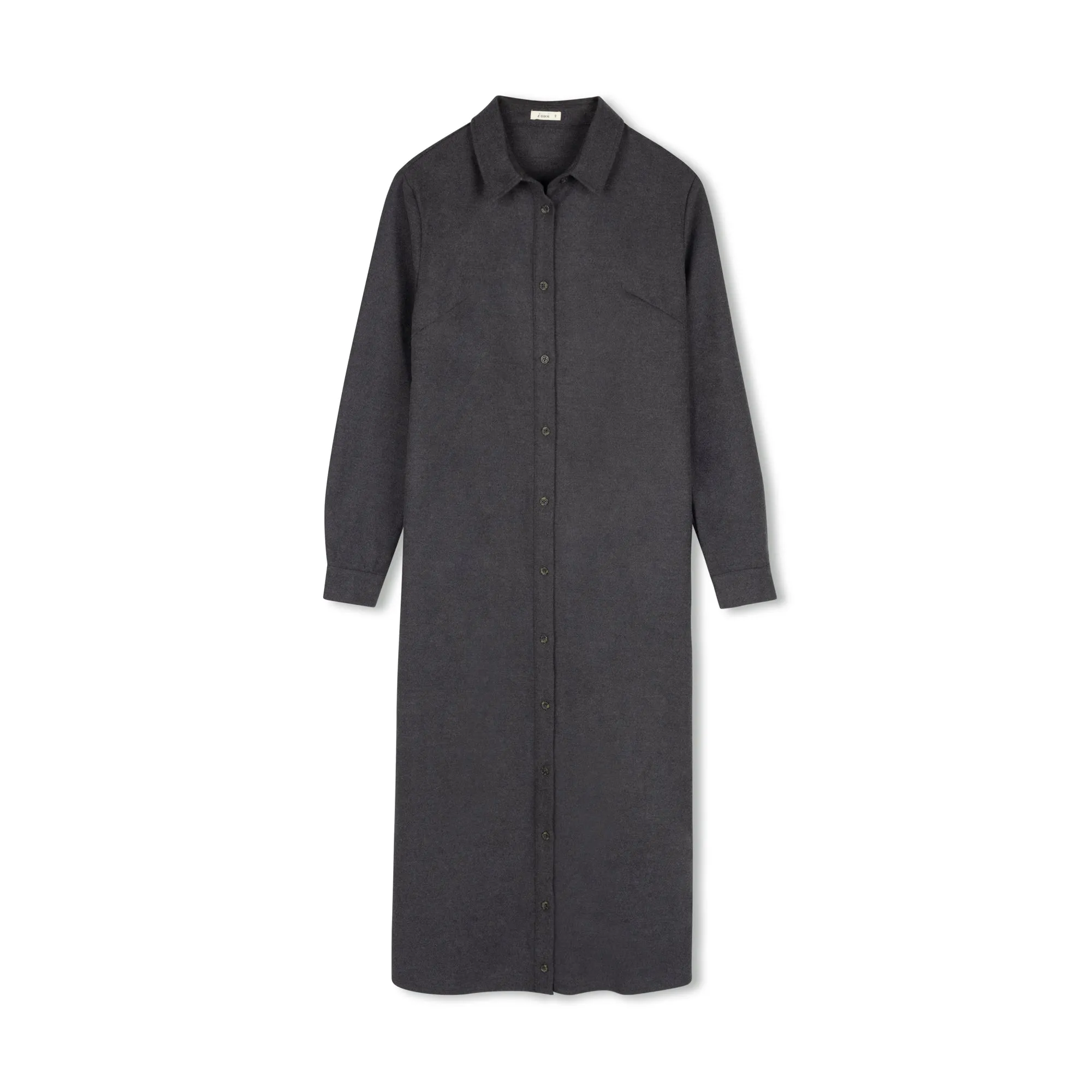 Brushed Button Down Shirtdress | Gray Office Cool Charming Fit