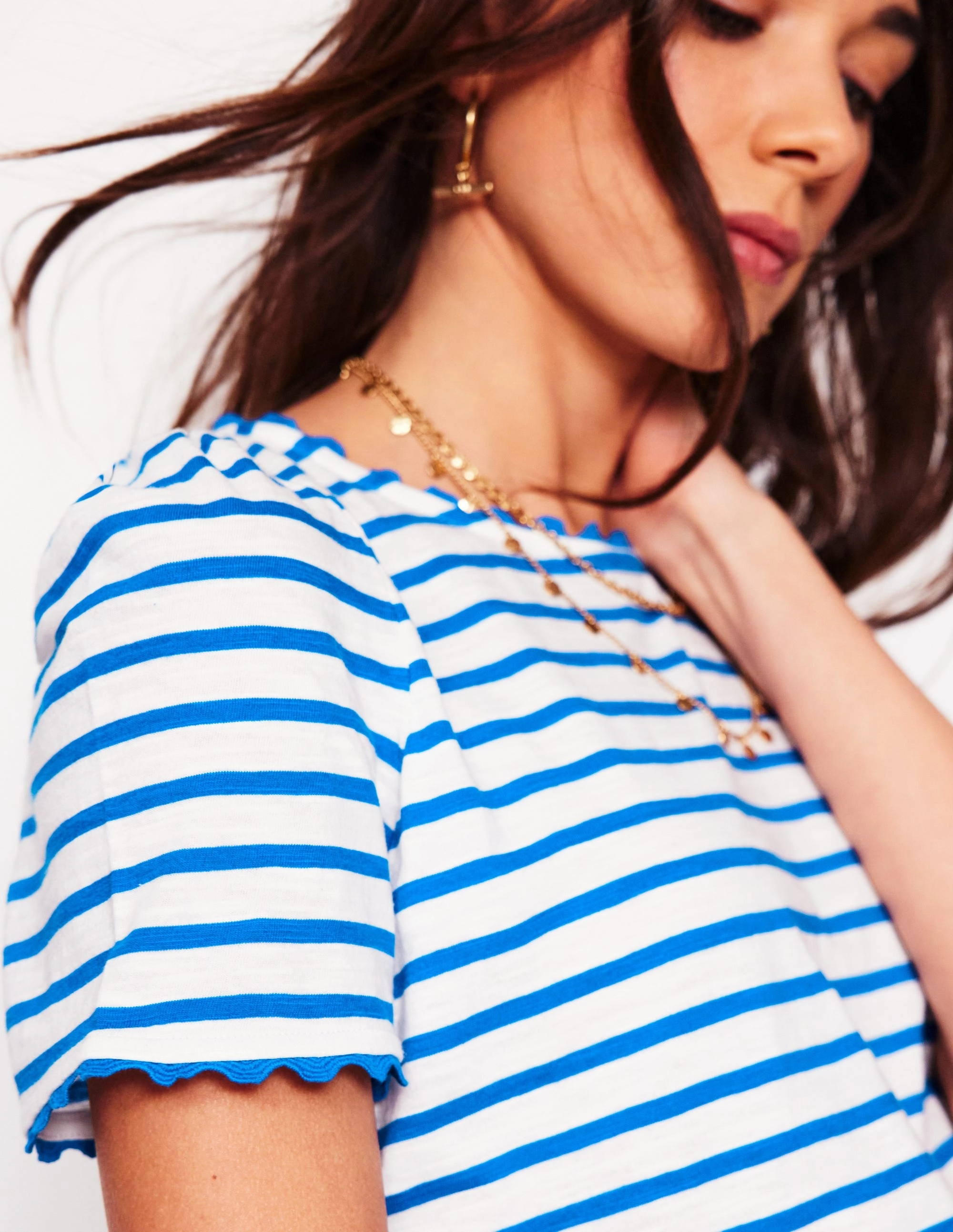 Ultrasoft Inner Lining Ali Ricrac T-shirt-Ivory, Gallery Blue