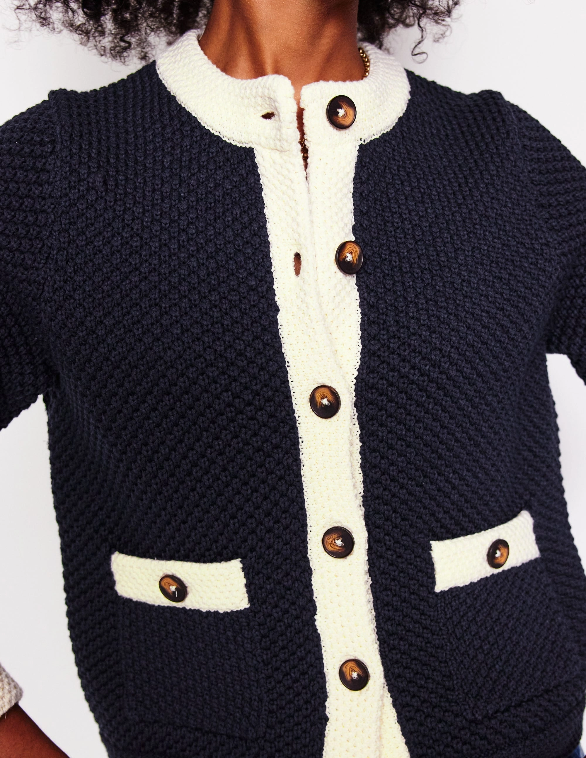 Libby Knitted Jacket-Navy Knit Reinforced Edges No Fuss