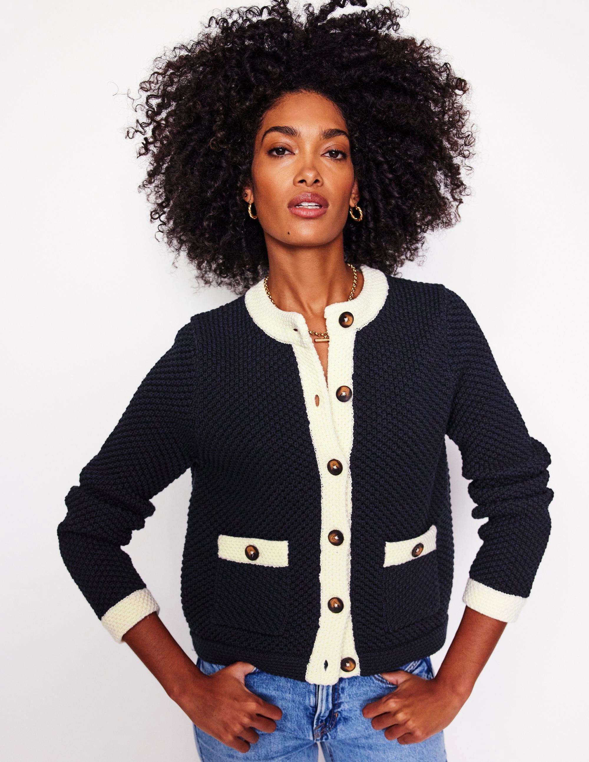 Libby Knitted Jacket-Navy Outdoor Look NonIrritating Seams