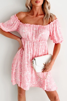 Budding Romance Baby Doll Floral Mini Dress (Pink) Simple Style