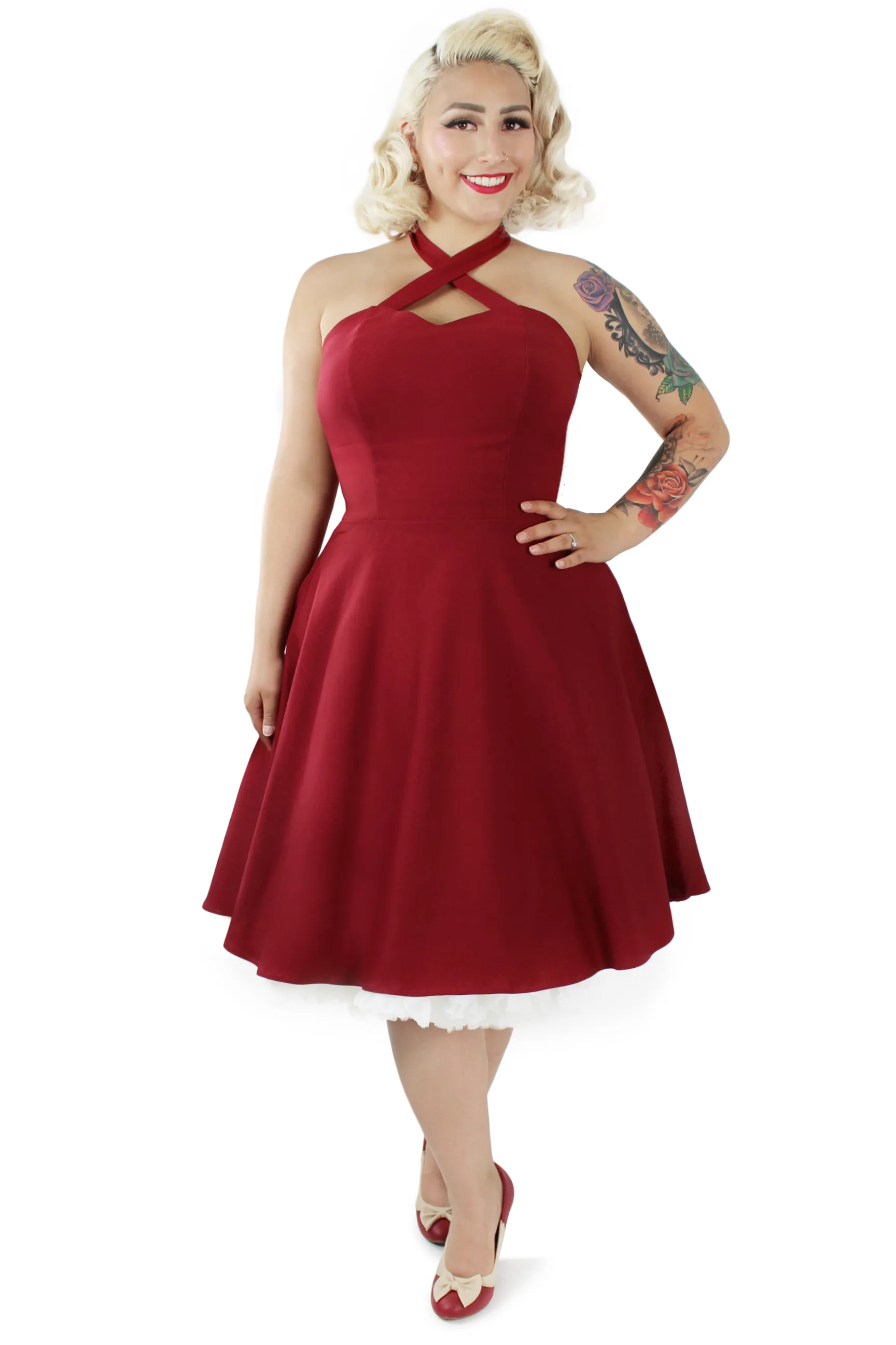 Fit Choice Burgundy Criss Cross Halter Dress XS-3XL #CCBD