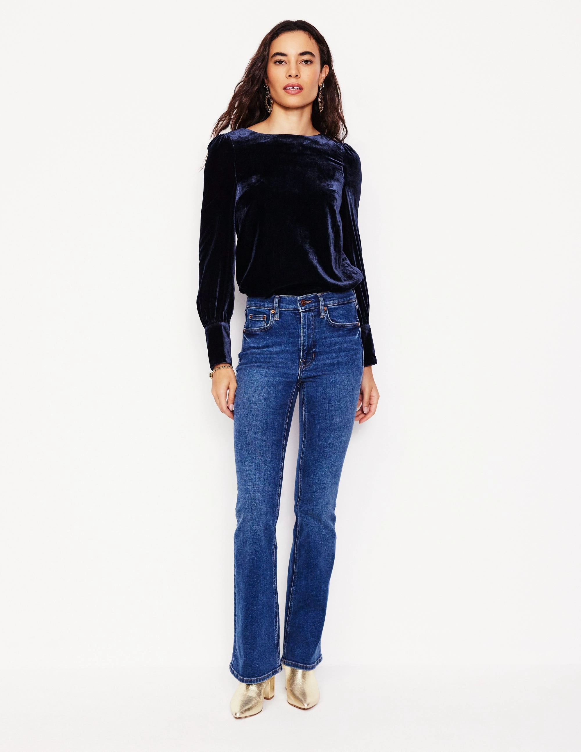 Seamless Design Seamless construction Button Back Velvet Top-Navy