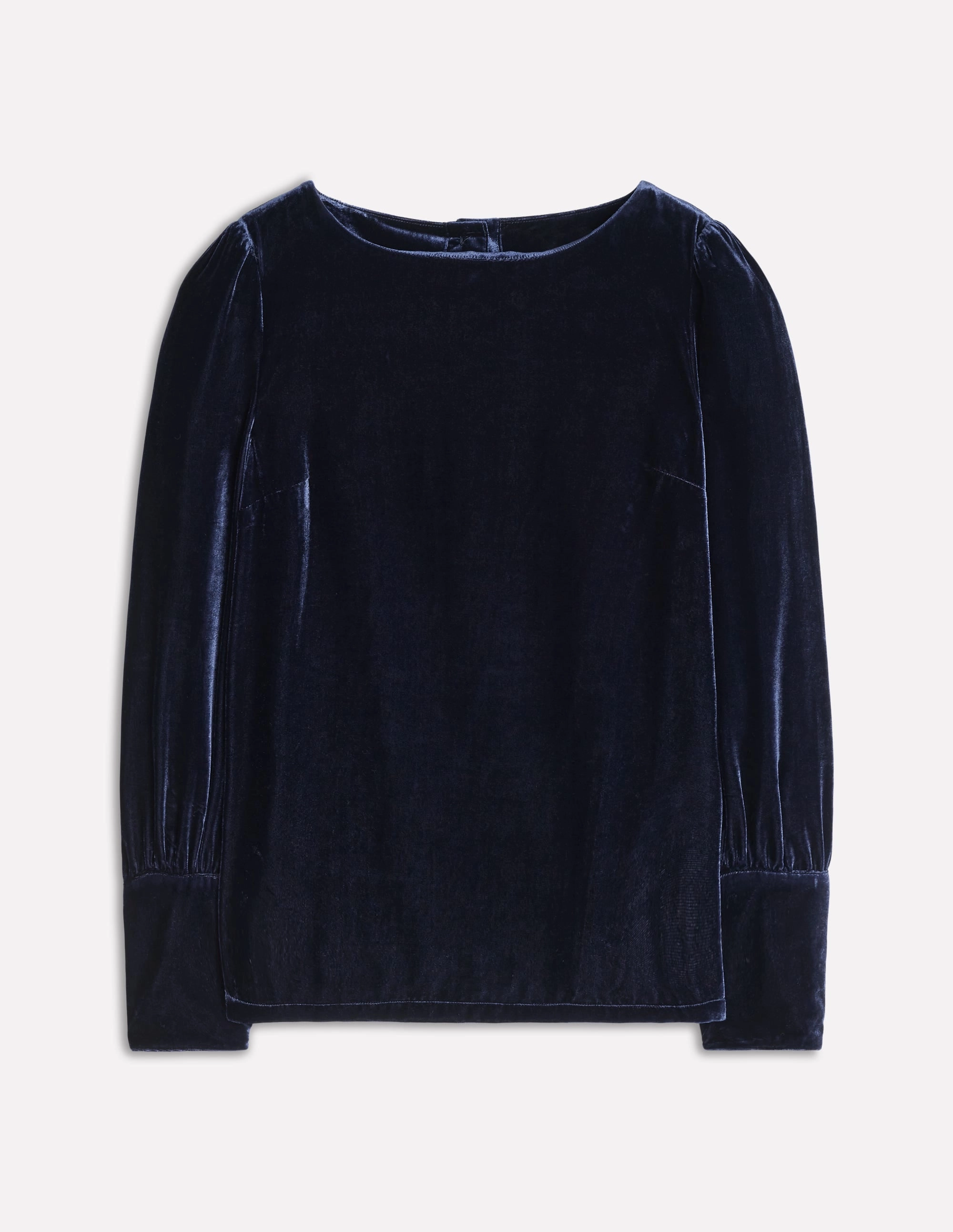 Button Back Velvet Top-Navy Sustainable Production Certified
