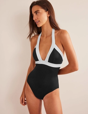 Snag Resistant Surface Summer-essentials Ithaca Halter Swimsuit-Black Colourblock