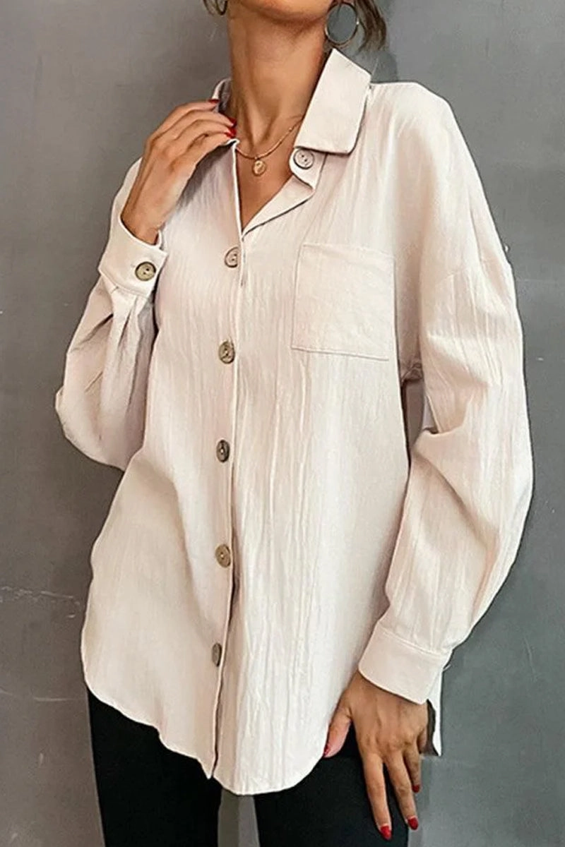Relaxed Dress BUTTON DOWN SOLID LOOSE FIT BLOUSE SHIRTS