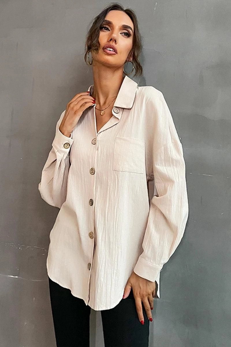 BUTTON DOWN SOLID LOOSE FIT BLOUSE SHIRTS Bound Seam Finish Bamboo Fiber Fabric