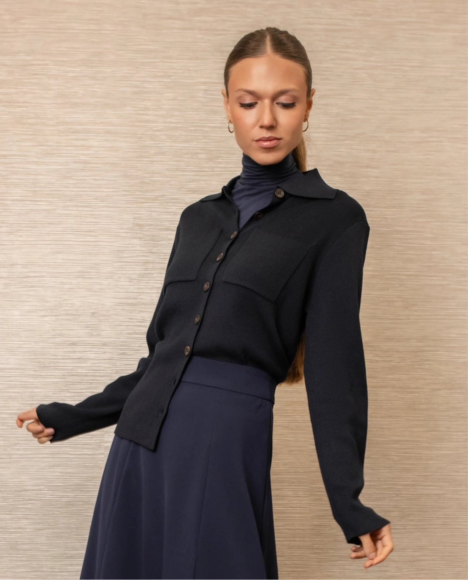 SoftTouchFinish Button Down Top | Navy