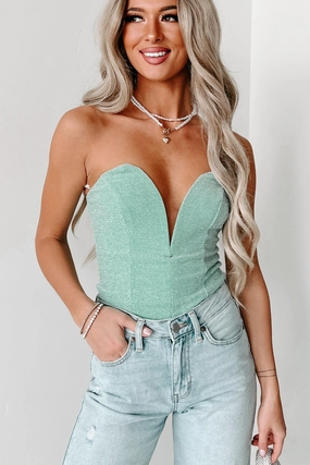 Call My Agent Strapless Deep V-Neck Bodysuit (Shinny Mint) AdvancedAirflowChannels