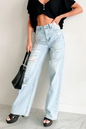 Callahan High Rise Distressed Wide Leg Jeans (Light Stone) Lightweight Morning Stroll Durable Relaxed Feel