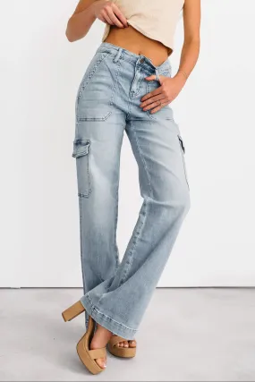 Wardrobe Classic Callum Wide Leg Cargo Mica Denim Jeans (Light)