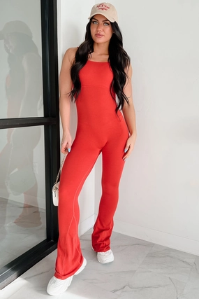 Understated Elegance Minimal Cut Can You Dig It Sleeveless Bodycon Jumpsuit (Red)