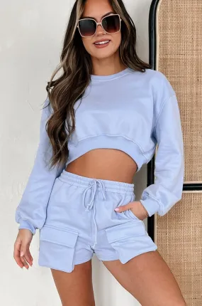 Can't Convince Me Crop Sweatshirt & Shorts Set (Light Blue) Cool Vibe