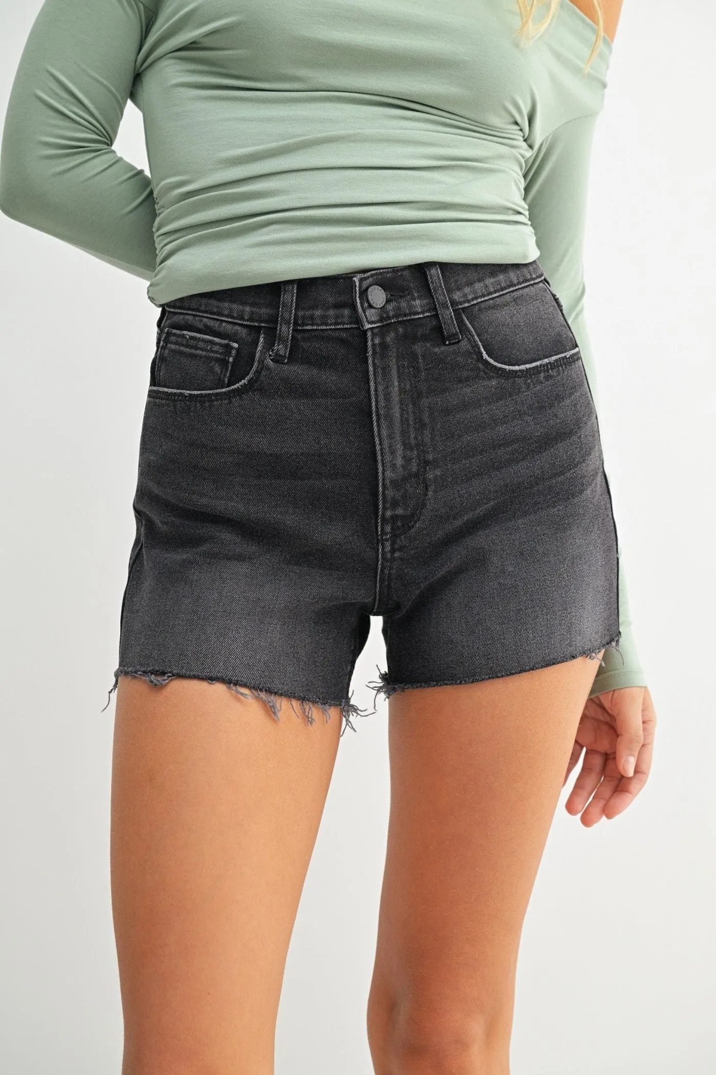 anti static coating CAROL HIGH RISE DENIM SHORTS
