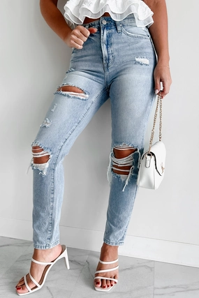 Carter High Rise Distressed Girlfriend Jeans (Light) Everyday Piece