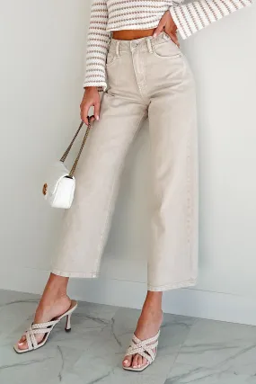 Caruso High Rise Wide Leg Kancan Crop Jeans (Taupe) Fade Resistant Wash Party Look Modern Minimalist