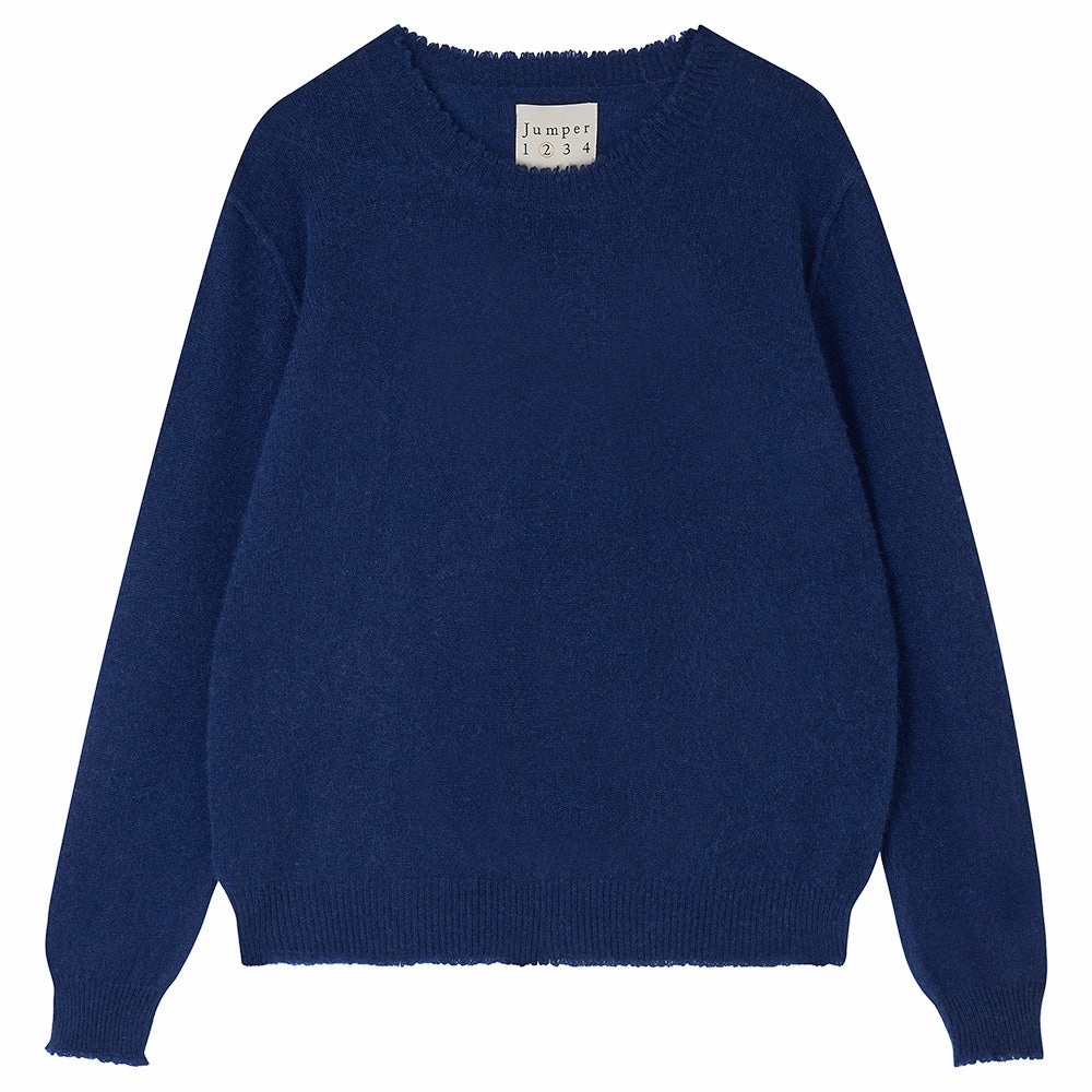 Thermal Insulation Layer Adjustable Hem Toggles Cashmere Distressed Crew in Dark Denim