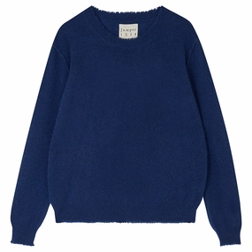 Cashmere Distressed Crew in Dark Denim YarnDye Technique