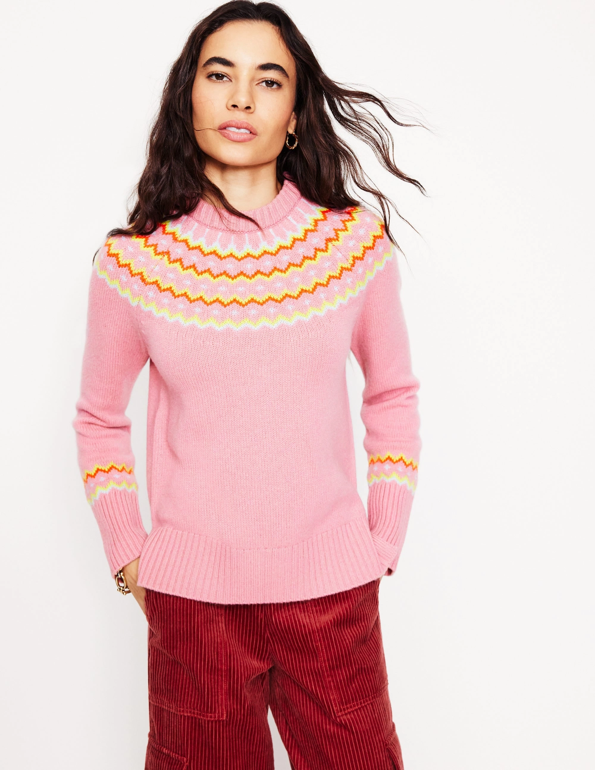 Cashmere Fair Isle Jumper-Formica Pink StaticFree Material Crewneck Style